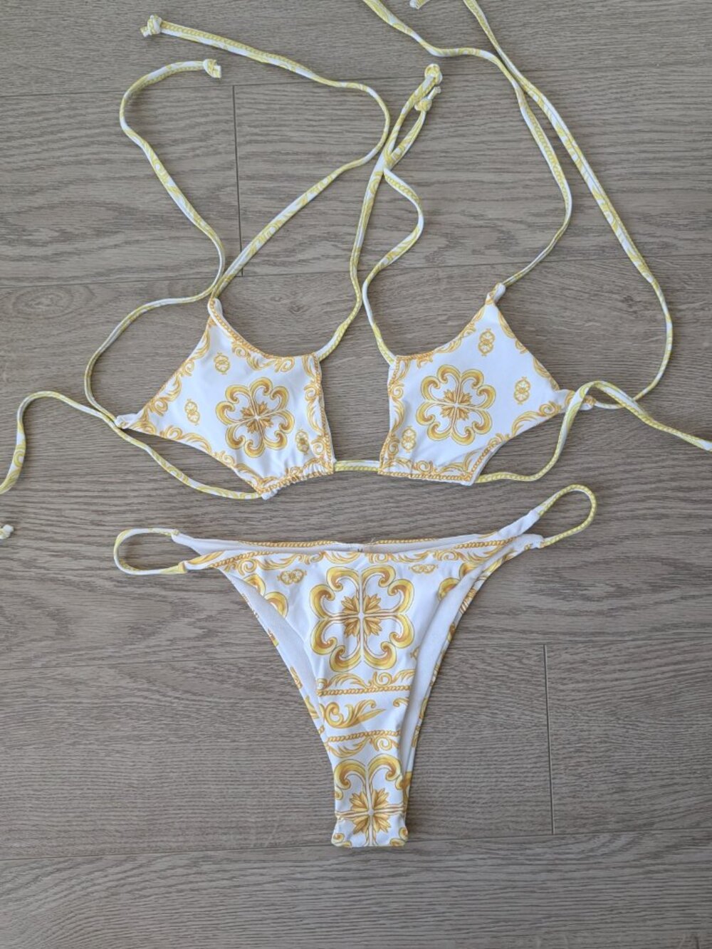 NWT Baroque Gold Print Open Bust Bikini Set | Large